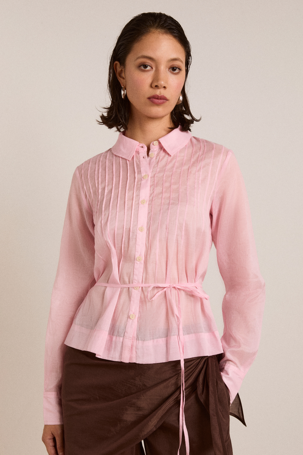 Wendy Long Sleeve Sheer Blouse - Pale Pink – Damson Madder