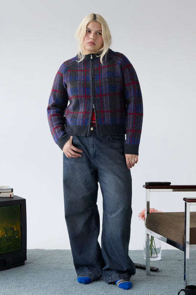 minah merino wool cardigan - brushed check