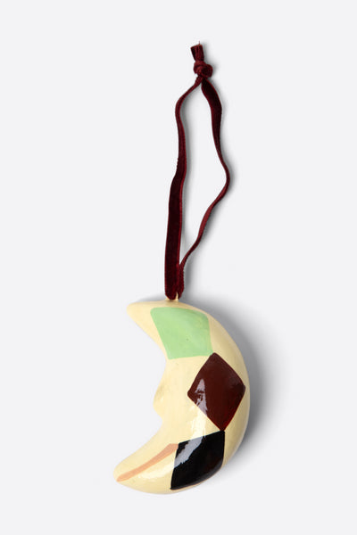 hand painted harlequin moon papier-mache decoration