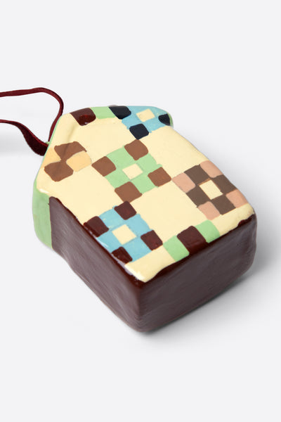 hand painted patchwork house papier-mache decoration