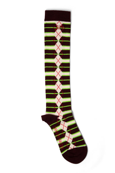 knee high socks - burgandy argyle stripe