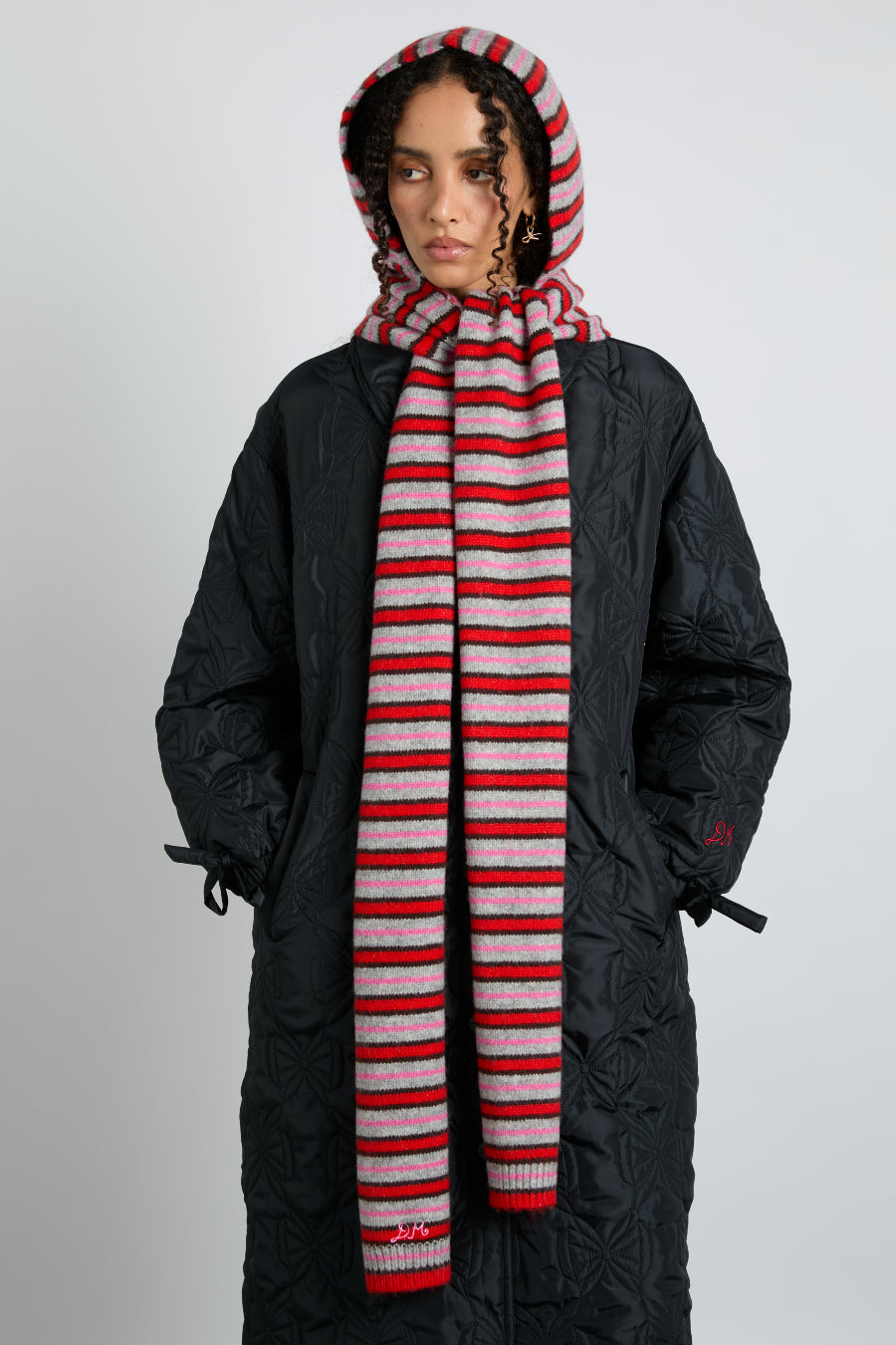hooded scarf in stripe – Damson Madder