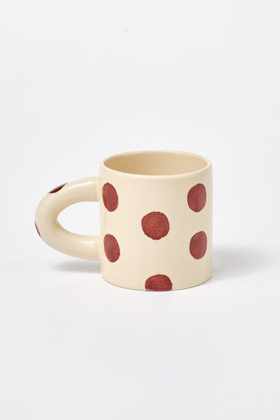 hand painted spot butter yellow burgundy mug