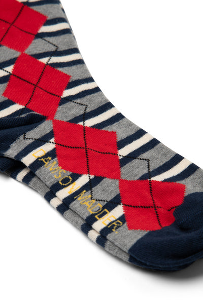 calf length socks- navy & grey marl argyle stripe