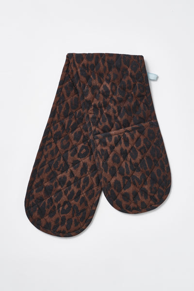 double oven glove - dark leopard