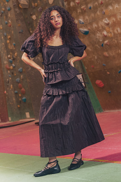 flavia midi skirt - choc taffeta