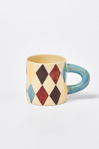 hand painted harlequin mug