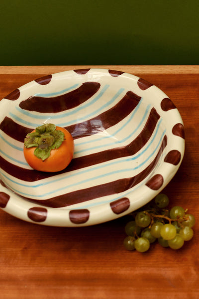 hand painted stripe spot mix serving bowl