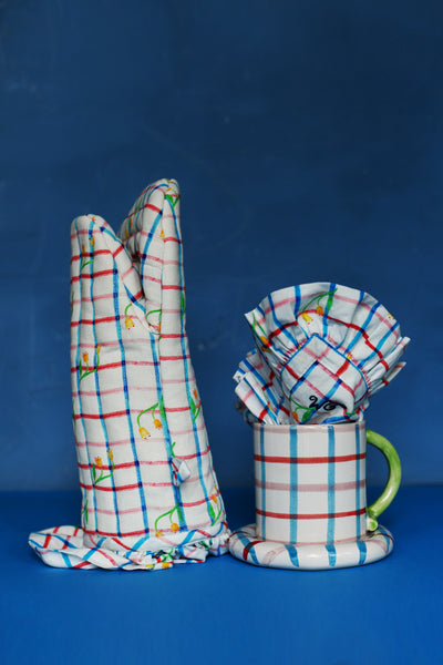 single oven mitt - tulip check