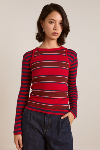 manon layered ls tee red stripe