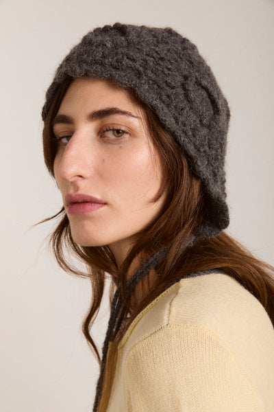crochet bonnet - charcoal marl