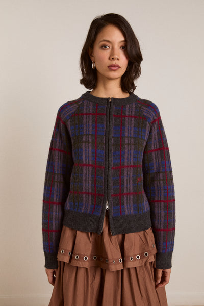 minah merino wool cardigan - brushed check