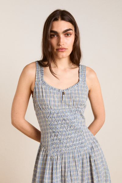 mallory midi dress - cloudy check