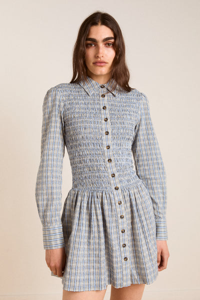 bora mini dress - cloudy check