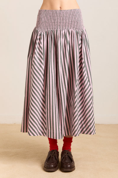 layla godet midi skirt - garden stripe