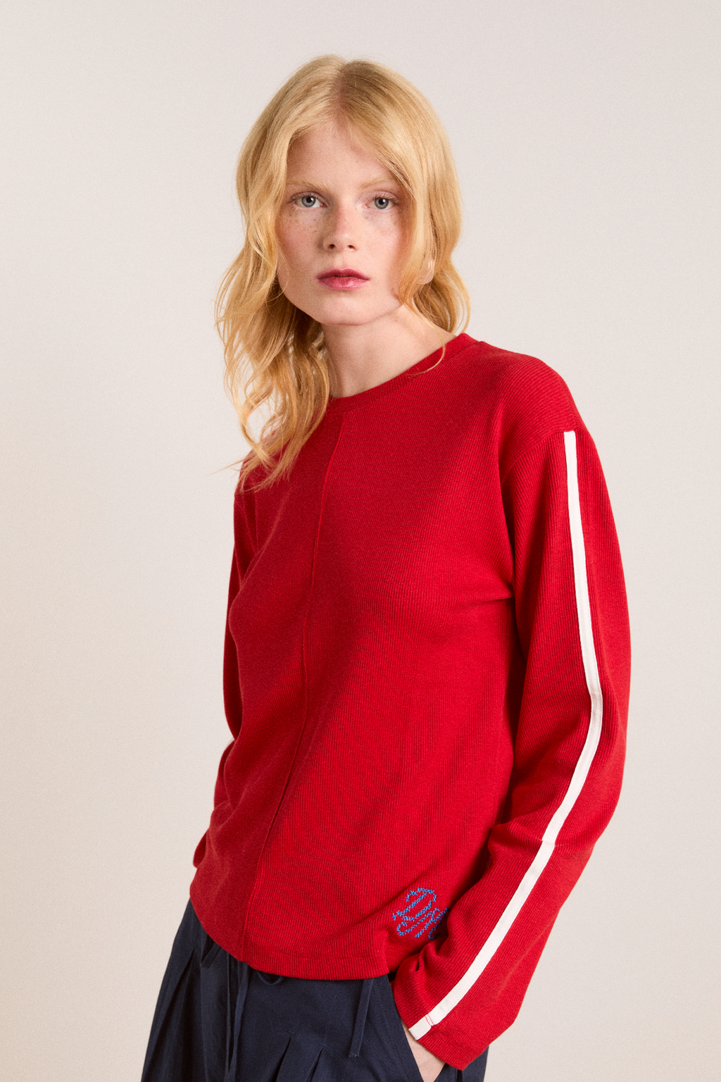 lilah long sleeve top - red rib – Damson Madder