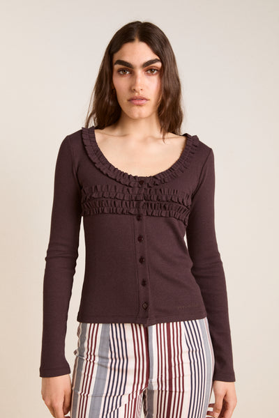 varsha frilly cardi - brown
