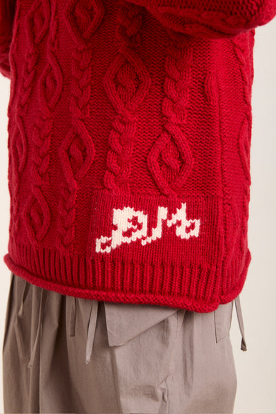 ffion cable stitch wool jumper - red
