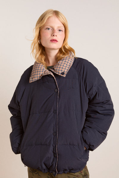 reversible opal puffer - navy & check