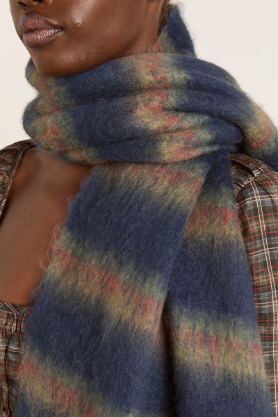 brushed oversized scarf - navy stripe