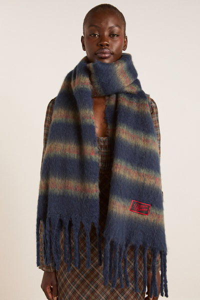 brushed oversized scarf - navy stripe