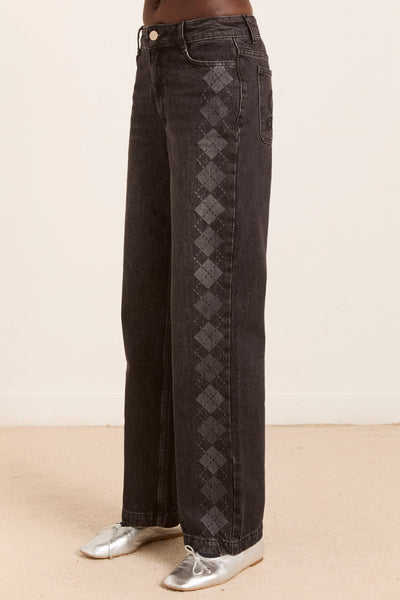 sylvie jeans - grey argyle