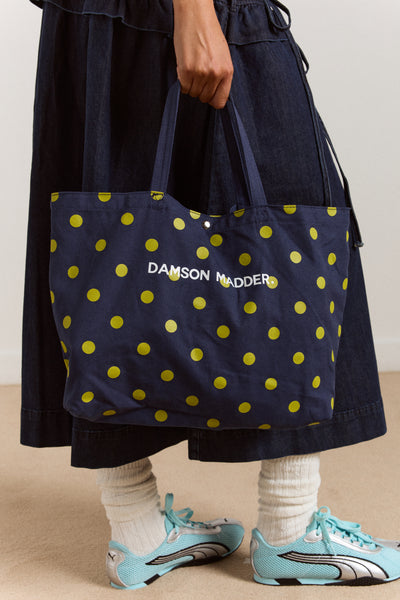 vela canvas tote bag - olive navy spot