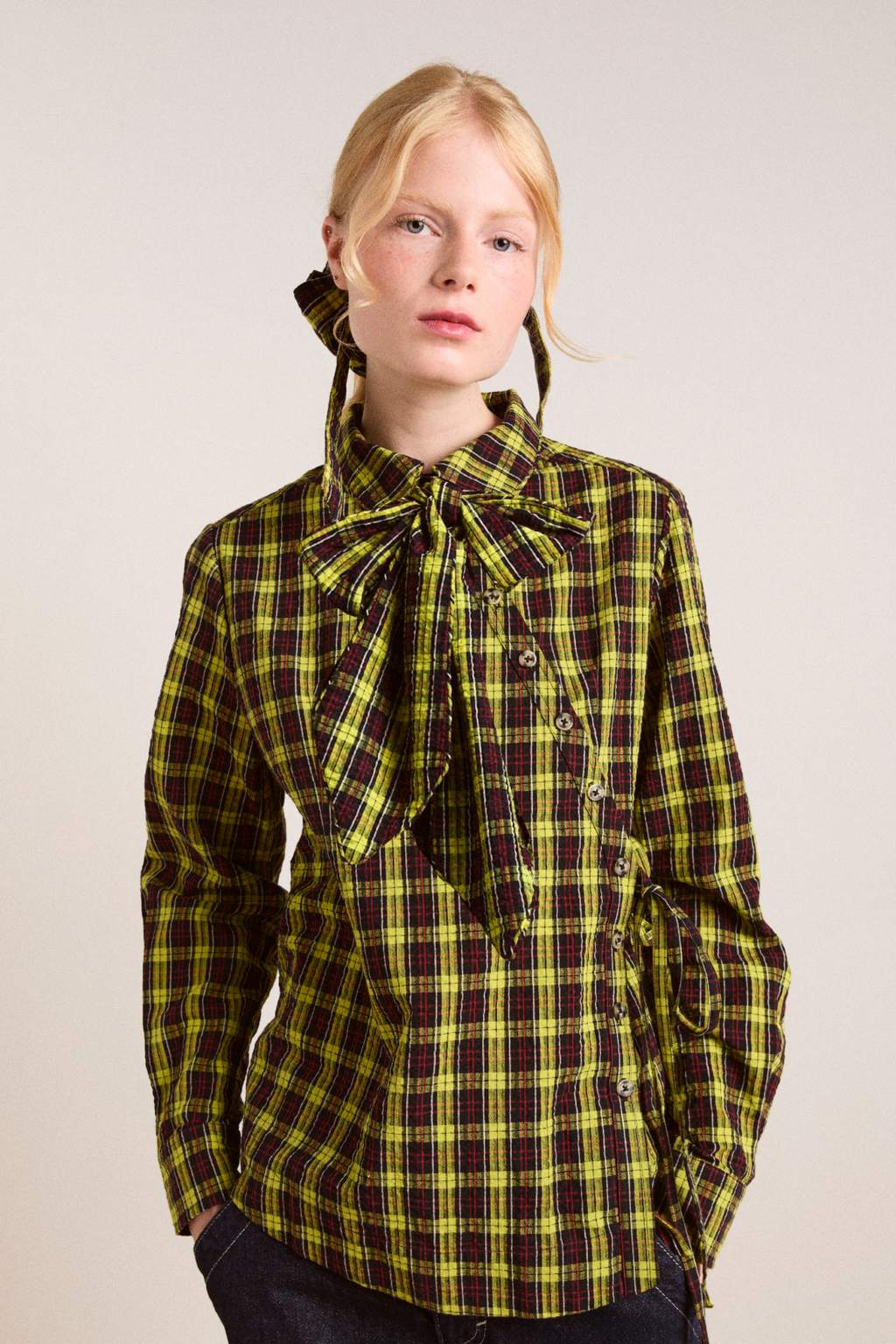 Robyn Shirt With Removable Tie - Yellow Check – Damson Madder