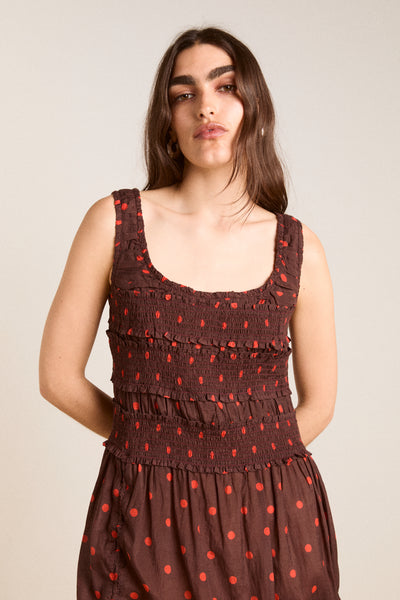 cynthia sheer midi dress - burgundy spot