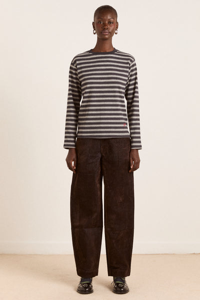 lilah fitted ls tee - grey marl stripe