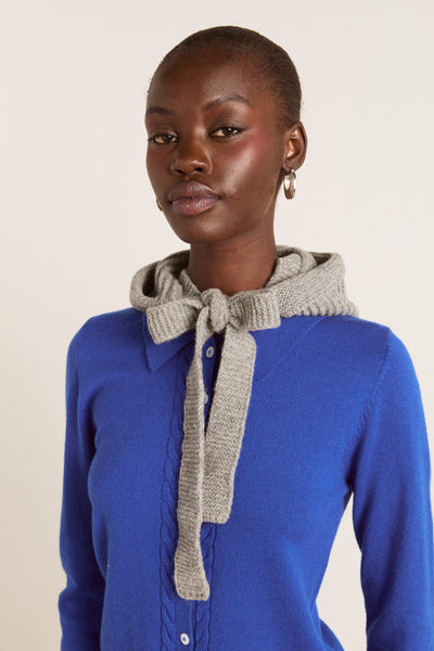 ribbed bonnet with tie detail - grey marl