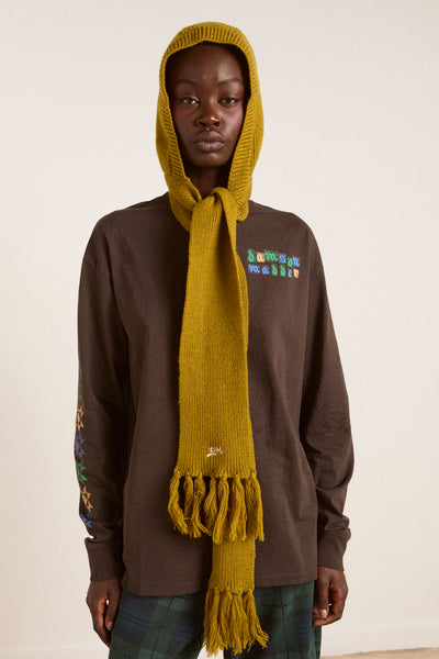 tassel hooded scarf - olive