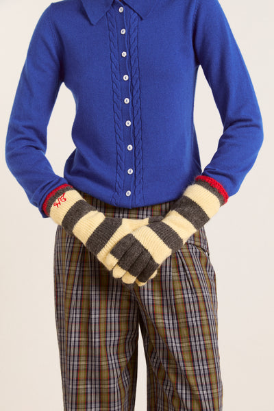 Long gloves - butter / charcoal stripe
