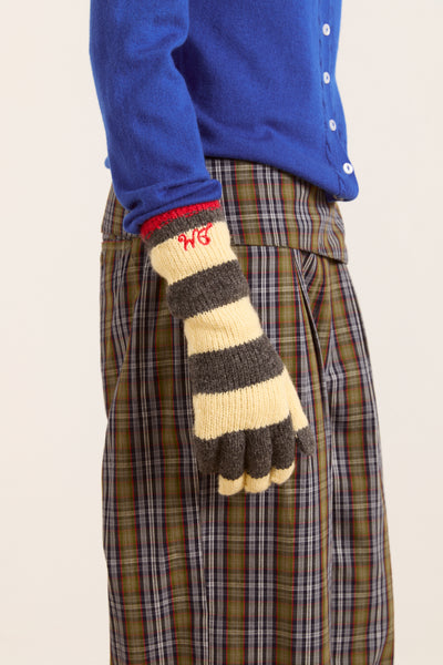 Long gloves - butter / charcoal stripe