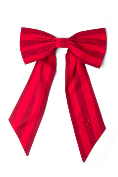 oversized bow clip - red / burg stripe