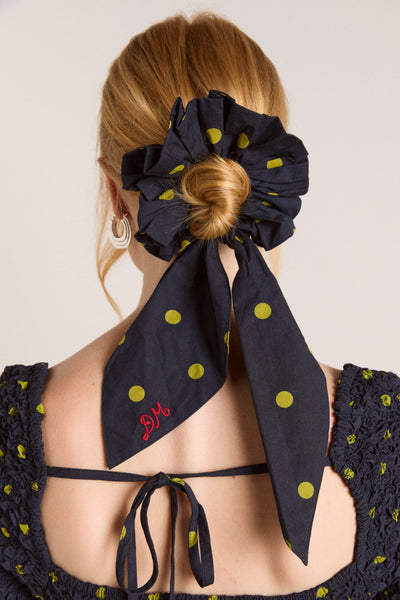 tie detail scrunchie in navy & olive spot