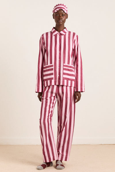 florie pj set - burg/pink wide stripe