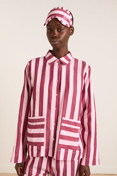 florie pj set - burg/pink wide stripe