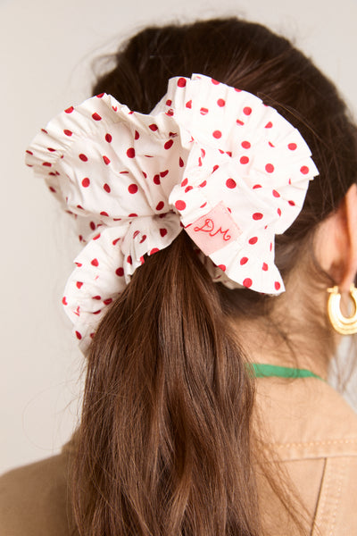 frill edge scrunchie - off white and red spot