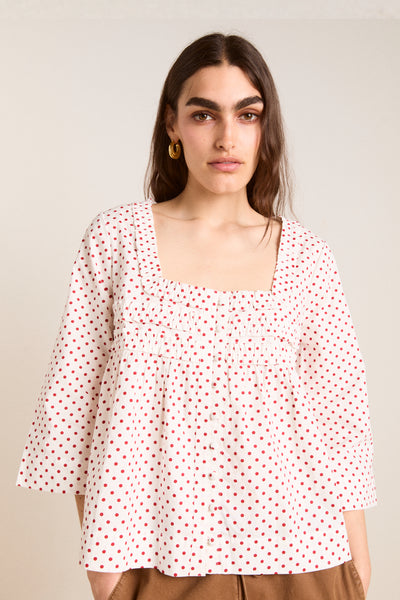 leilani blouse - off white and red spot