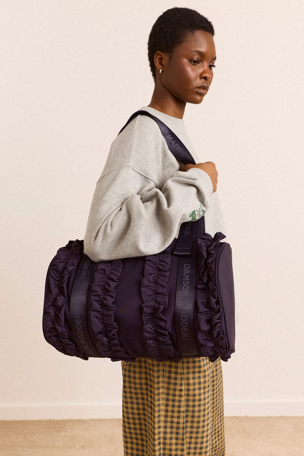 Brooke Frill Barrel Bag In Navy – Damson Madder