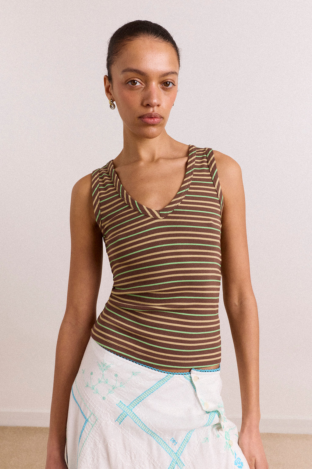 Arlea V-Neck Tank - Brown Stripe – Damson Madder