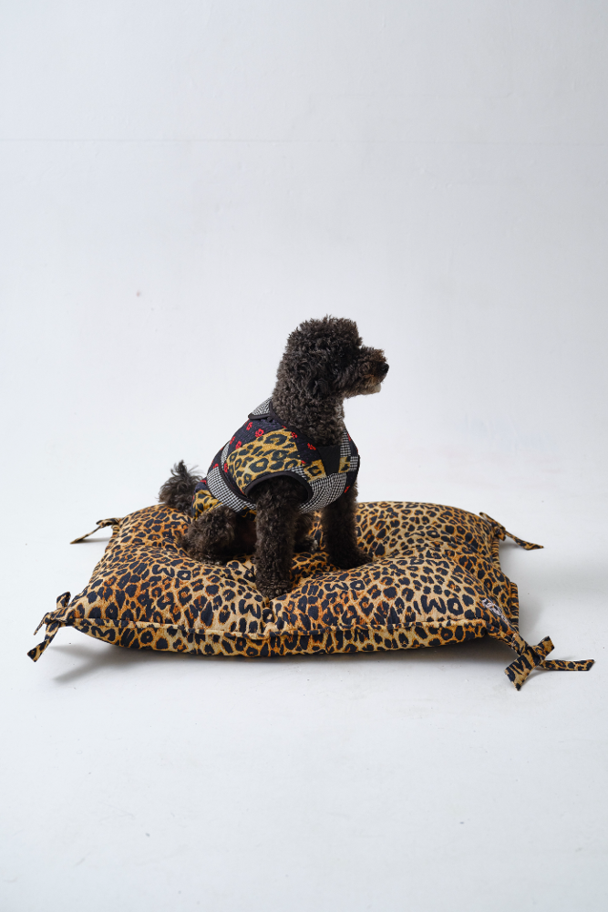 floor cushion pet bed leopard print with bow detail – Damson Madder
