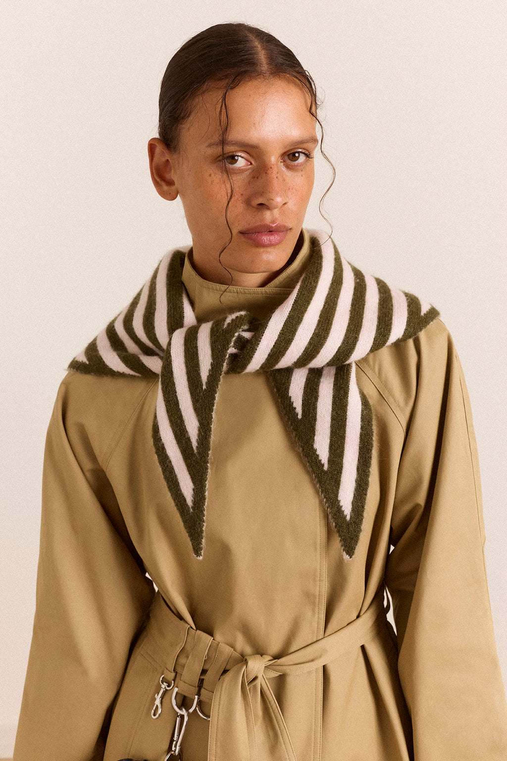 Triangle Scarf - Olive & Pink Stripe