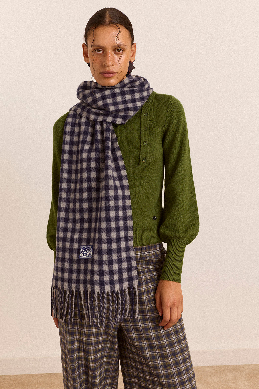 Wool Tassel Scarf - Willow Gingham
