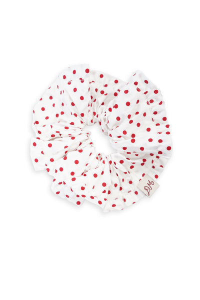frill edge scrunchie - off white and red spot