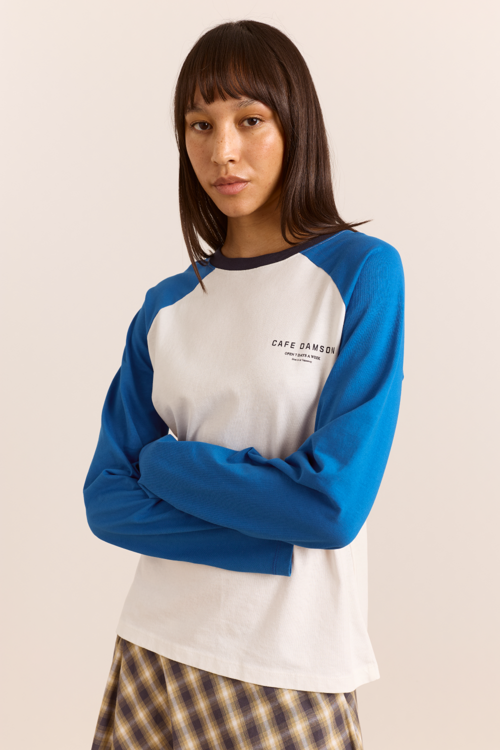 Rowen Shrunken Raglan Graphic Tee - Blue/White – Damson Madder