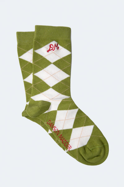 calf length chartreuse argyle socks