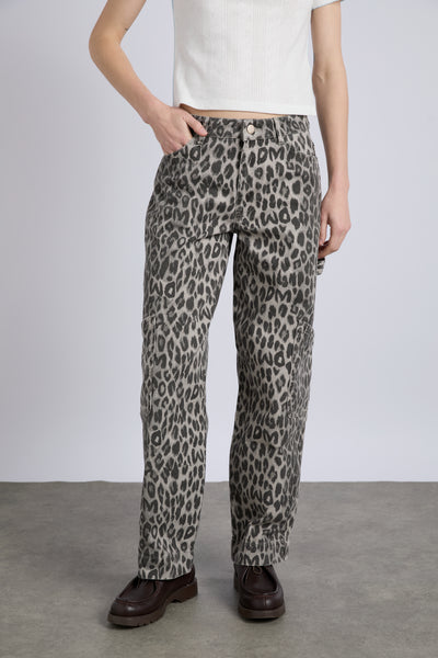 drew cargo jeans - leopard charcoal