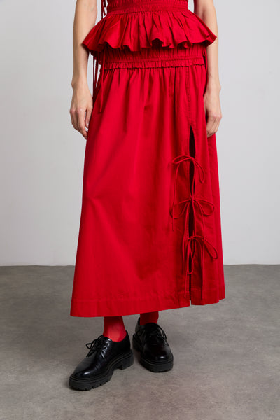 charlotte cotton satin midi skirt - cherry